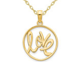 14K Yellow Gold - LOVE - Circle Charm Pendant Necklace with Chain